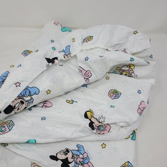 Vintage Dundee Disney Mickey Minnie Mouse Donald Daisy crib sheet Dust Ruffle - Picture 3 of 8
